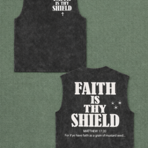 FAITH IS THY SHIELD - BLACK STONE WASH SLEEVELESS TEE