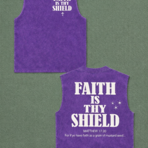 FAITH IS THY SHIELD - PURPLE STONE WASH SLEEVELESS TEE
